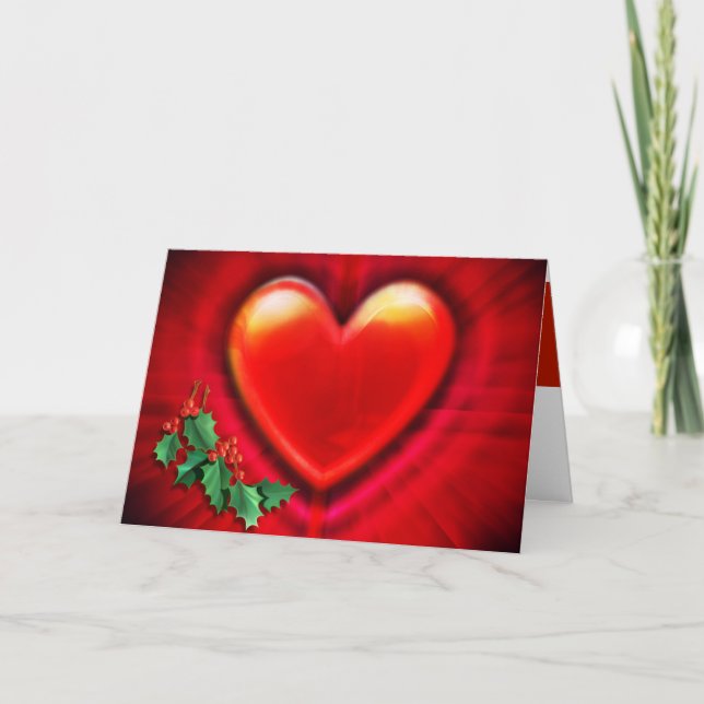 Carte de Noël au coeur rouge avec amour. (Devant)