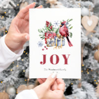 Carte de Noël au colibri cardinal aquarelle mignon