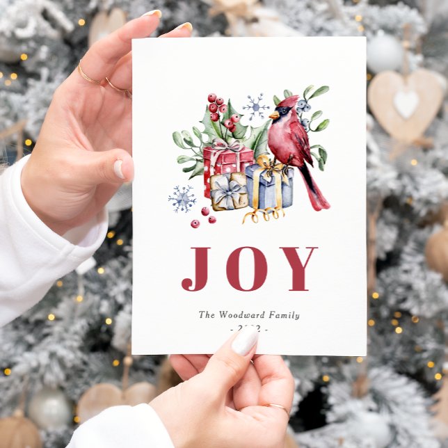 Carte de Noël au colibri cardinal aquarelle mignon (Créateur téléchargé)