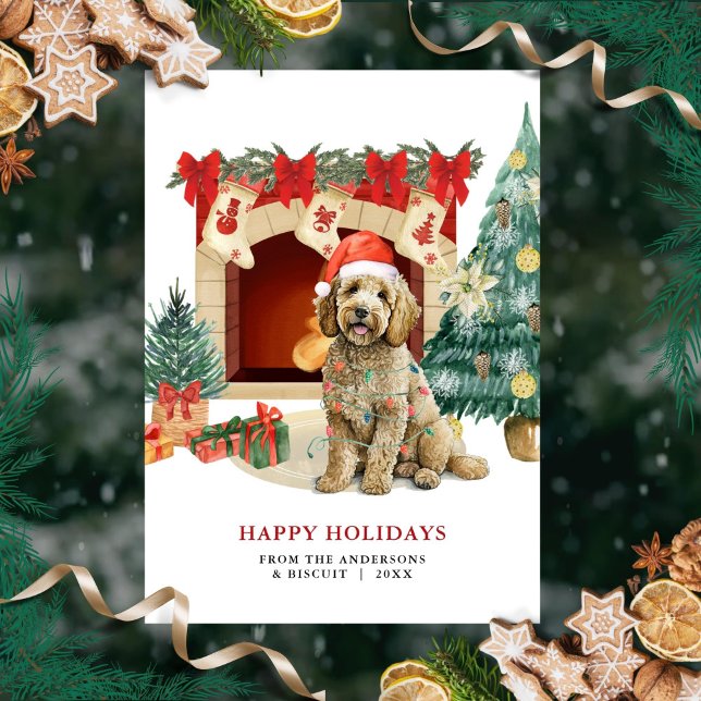 Carte de Noël au Goldendoodle aquarelle (Créateur téléchargé)