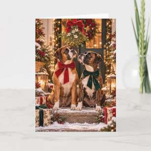 Carte de Noël au gui pour duo de Boxers