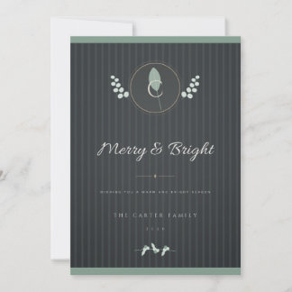 Carte de Noël au monogramme de laurier vert charbo