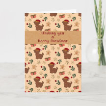 Carte de Noël au pain d'épice avec un chiot fantai