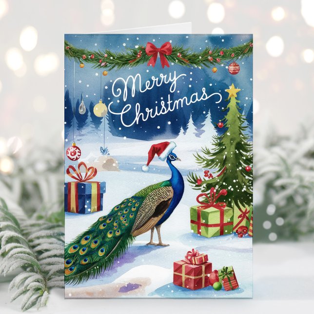 Carte de Noël au paon aquarelle Joyeux Noël (Créateur téléchargé)