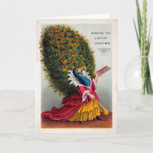 Carte de Noël au paon victorien