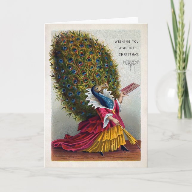 Carte de Noël au paon victorien (Devant)