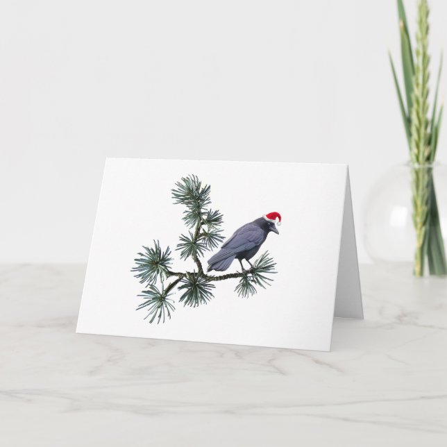 Carte de Noël au pin et corbeau de Noël (Devant)