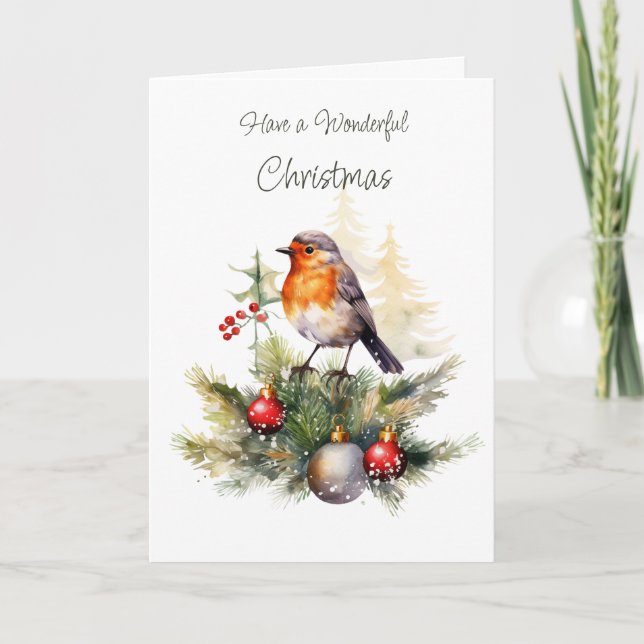 Carte de Noël au pin rouge-gorge d'hiver (Devant)