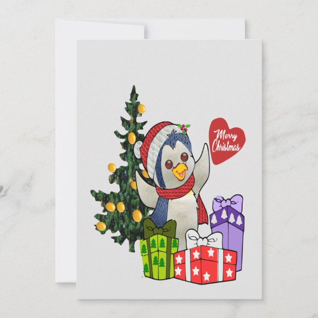 Carte de Noël au pingouin adorable (Devant)