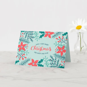Carte de Noël au poinsettia, au houx et aux baies