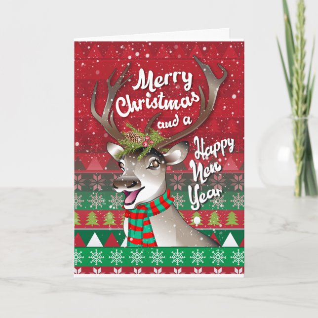 Carte de Noël au renne à personnaliser (Devant)