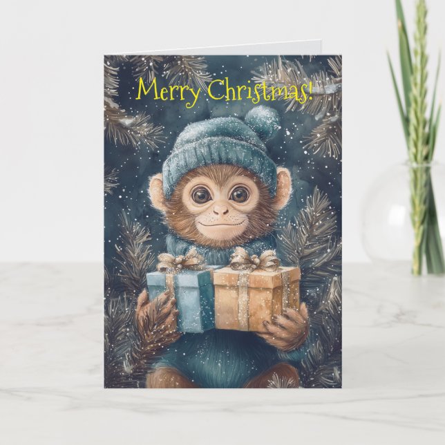 Carte de Noël au Singe mignon (Devant)