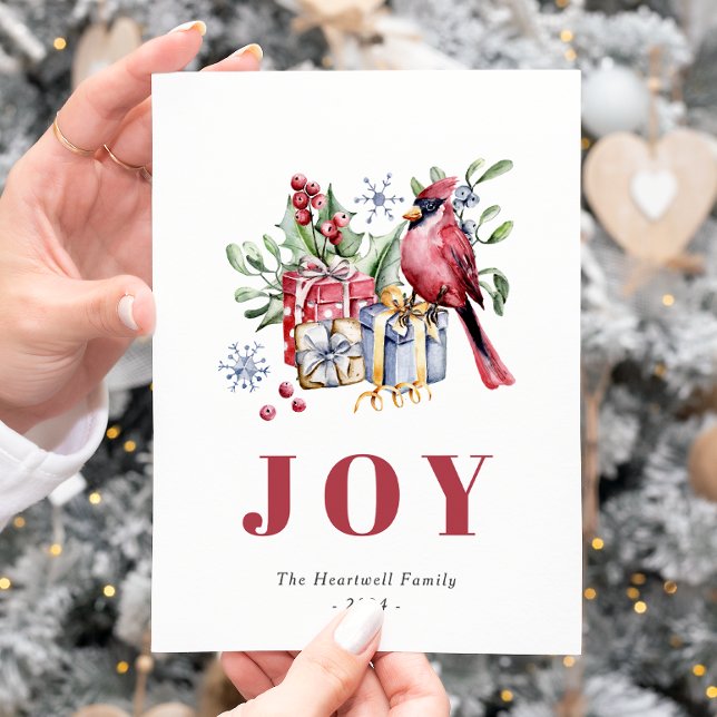 Carte de Noël au style aquarelle avec un cardinal (Créateur téléchargé)