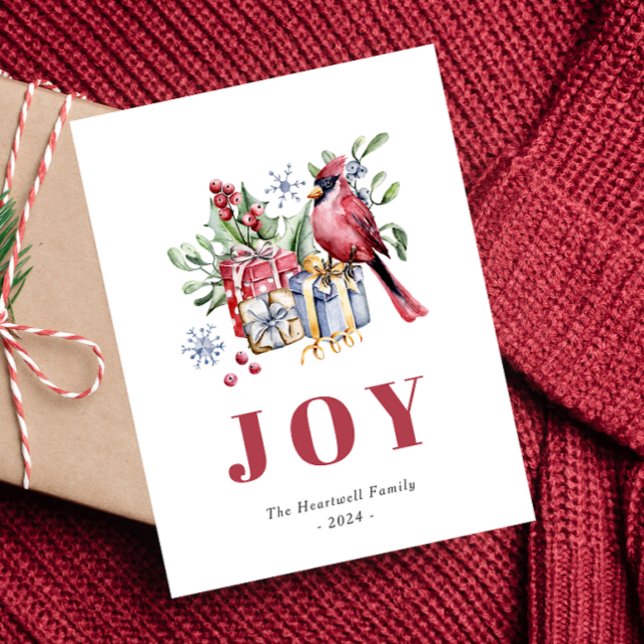 Carte de Noël au style aquarelle avec un cardinal (Créateur téléchargé)