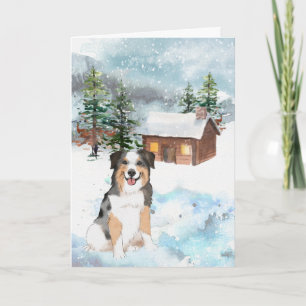 Carte de Noël Australian Shepherd (Bleu)