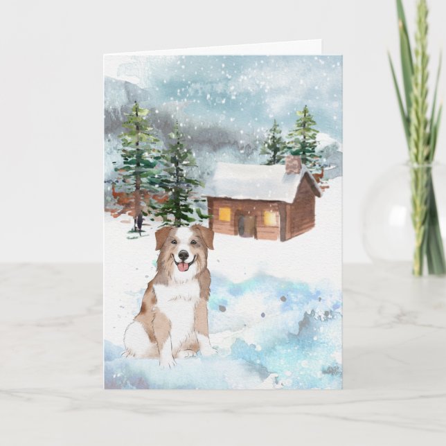 Carte de Noël Australian Shepherd (Rouge) (Devant)