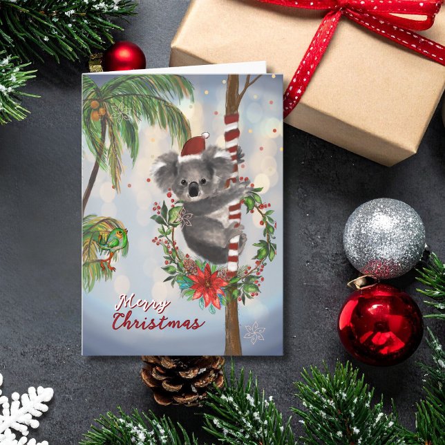Carte de Noël australienne Koala mignon | Palmier (Cute Koala Australian Christmas Card  Palm tree)