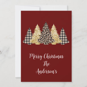 Carte de Noël aux arbres de Noël à carreaux léopar