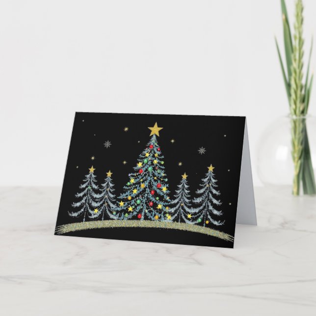 Carte de Noël aux Arbres Décorés Joliment (Devant)