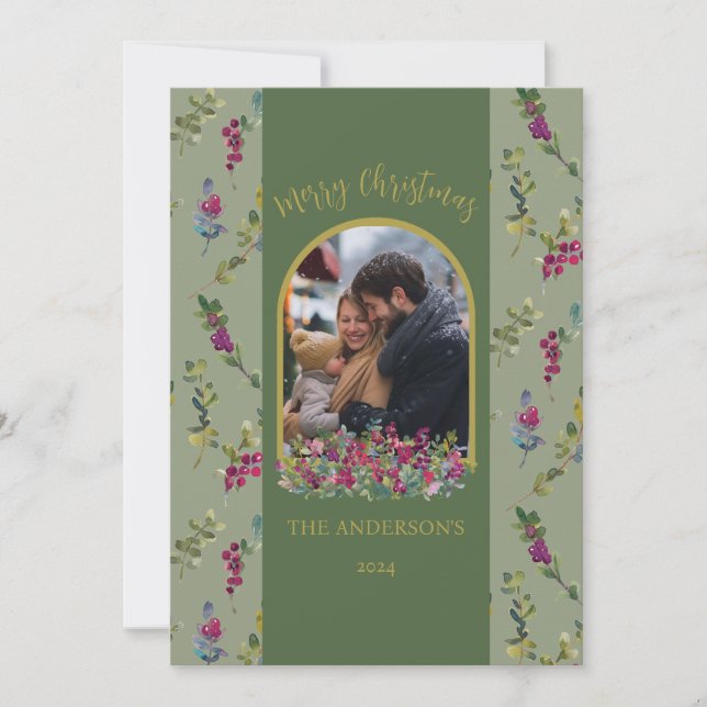 Carte de Noël aux baies aquarelle à l'arche botani (Devant)