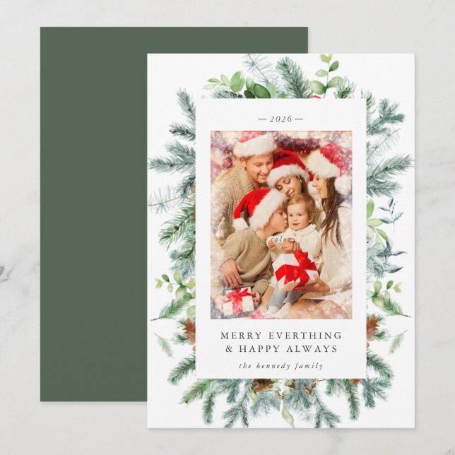 Carte de Noël aux Baies de Pin Rustique (Devant / Derrière)