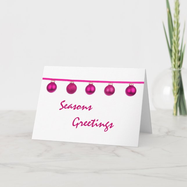 Carte de Noël aux boules roses sur ruban (Devant)