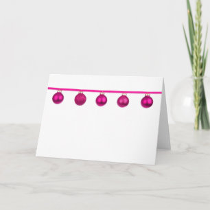 Carte de Noël aux boules roses sur ruban