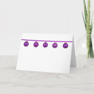 Carte de Noël aux boules violettes sur ruban