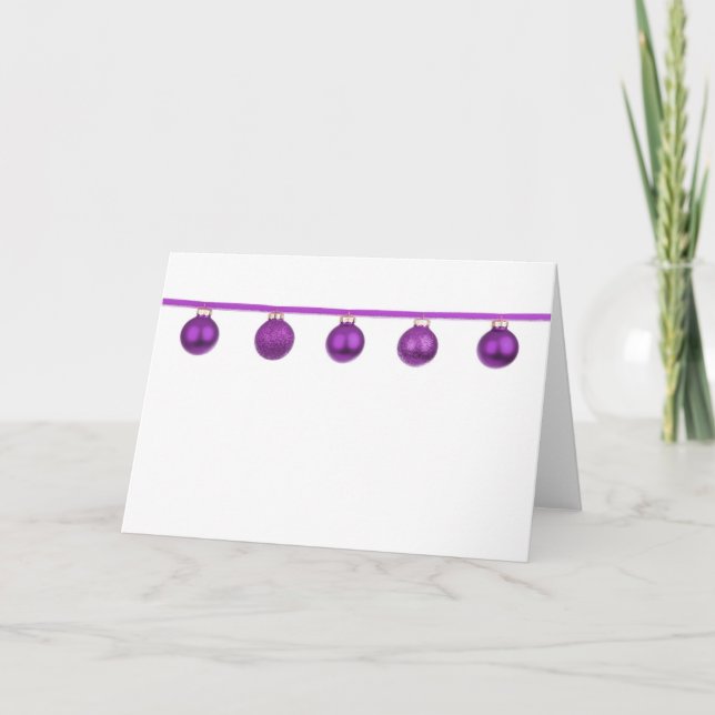 Carte de Noël aux boules violettes sur ruban (Devant)