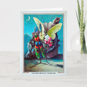 Carte de Noël aux insectes victoriens avec des fle