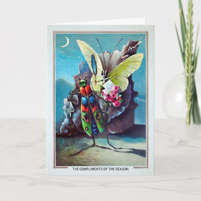 Carte de Noël aux insectes victoriens avec des fle (Devant)