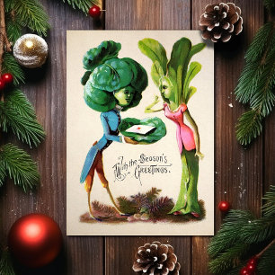 Carte de Noël aux légumes étranges vintage