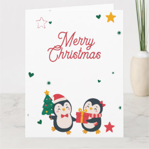 Carte de Noël aux manchots mignons