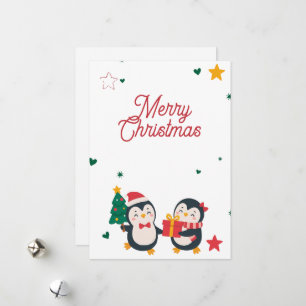 Carte de Noël aux manchots mignons