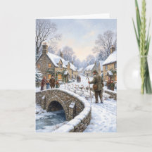 Carte de Noël aux oies du village victorien