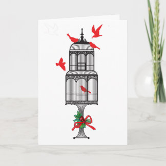 Carte de Noël aux Oiseaux rouges blancs noirs