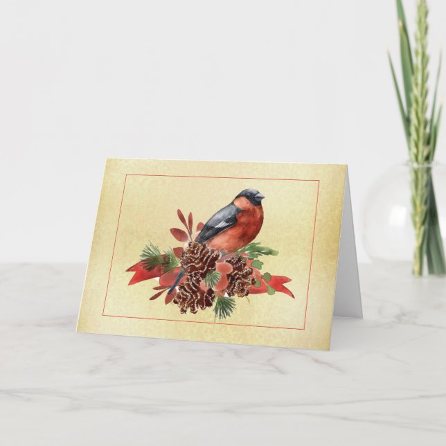 Carte de Noël aux pommes de pin avec oiseau (Devant)