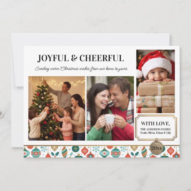 Carte de Noël aux rayures joyeuses et audacieuses  (Devant)