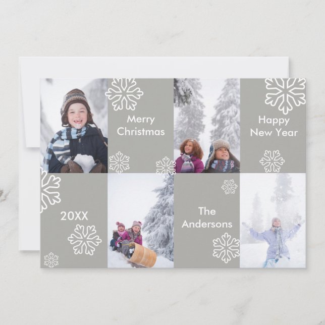 Carte de Noël avec 4 Photos Fond Gris (Devant)