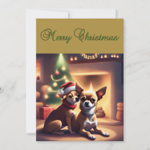 Carte de Noël avec adorable Chihuahua Pair