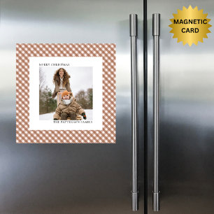Carte de Noël avec aimant photo à carreaux marron