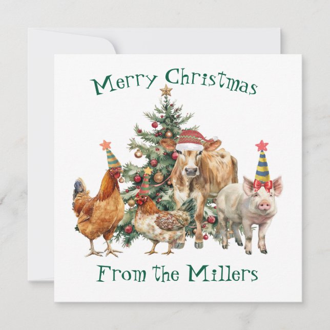 Carte de Noël avec animaux de ferme (Devant)