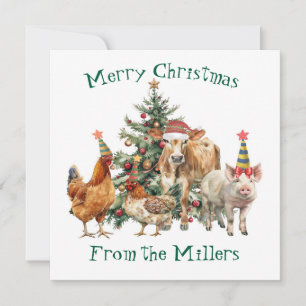 Carte de Noël avec animaux de ferme