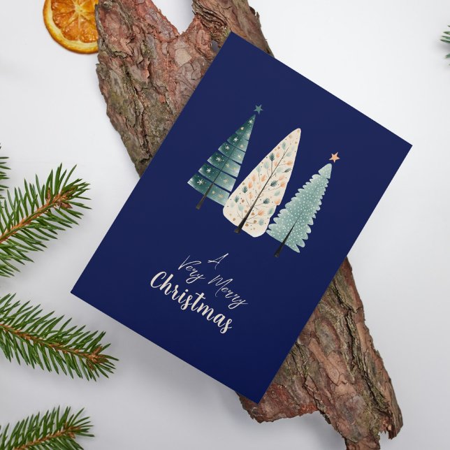 Carte de Noël avec arbre à l'aquarelle bleu marine (Créateur téléchargé)