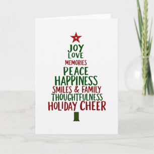 Carte de Noël avec arbre de mots de joie