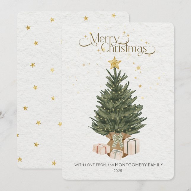 Carte de Noël avec arbre de Noël vert rustique (Devant / Derrière)
