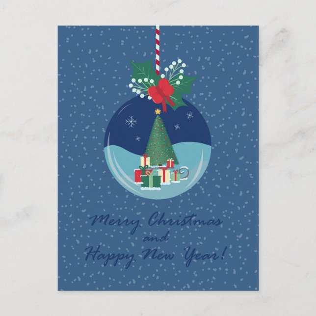Carte de Noël avec arbre et cadeaux en forme d'orn (Devant)