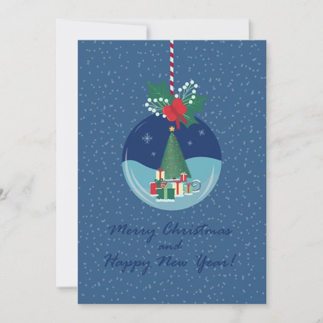 Carte de Noël avec arbre et cadeaux en forme d'orn (Devant)