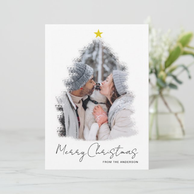 carte de Noël avec arbre et étoile dans un cadre (Debout devant)