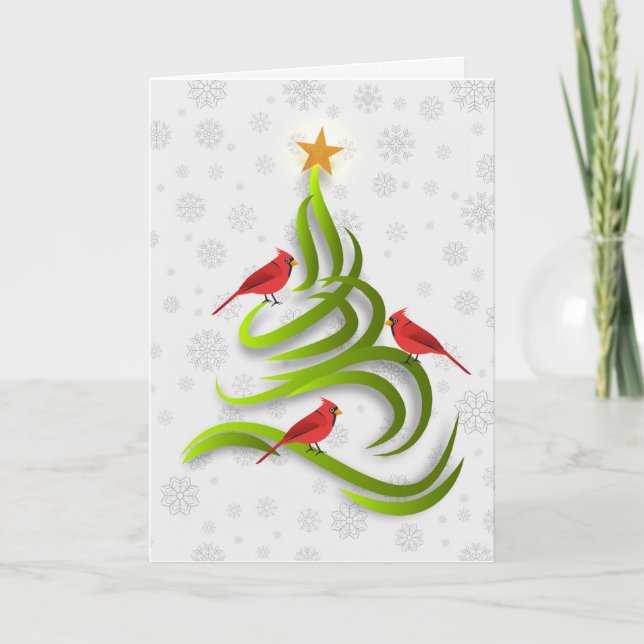 Carte de Noël avec arbre et flocon de neige cardin (Devant)